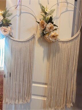 Floral Accent Boho macrame wreath, metal hoop 40 in. from top to bottom set of 2